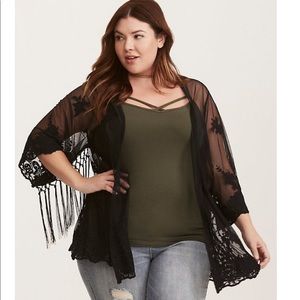NWT Torrid EMBROIDERED MESH FRINGE KIMONO Sz 10/12